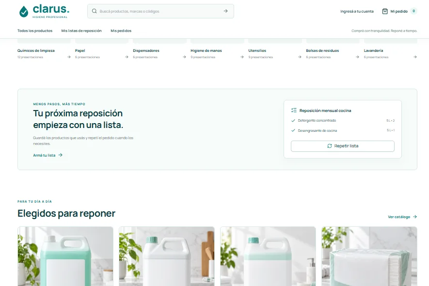 Así se ve el portal demo de Clarus Higiene Profesional
