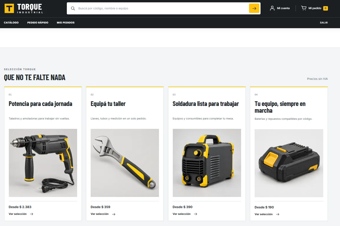 Así se ve el portal demo de Torque Industrial